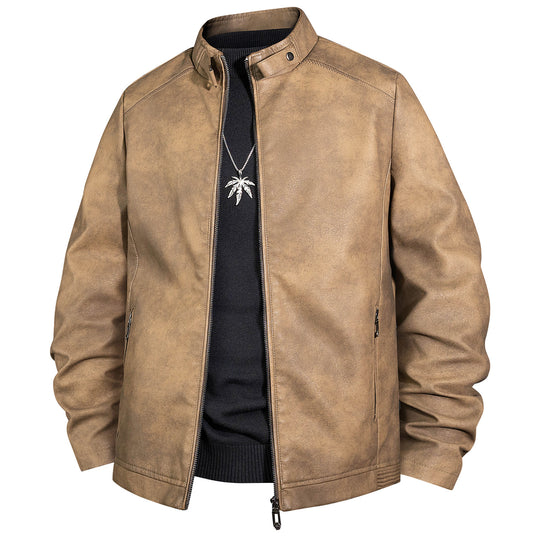 Herren Vintage-Lederoptik-Bomberjacke mit Stehkragen und Reißverschluss Nord Taschen