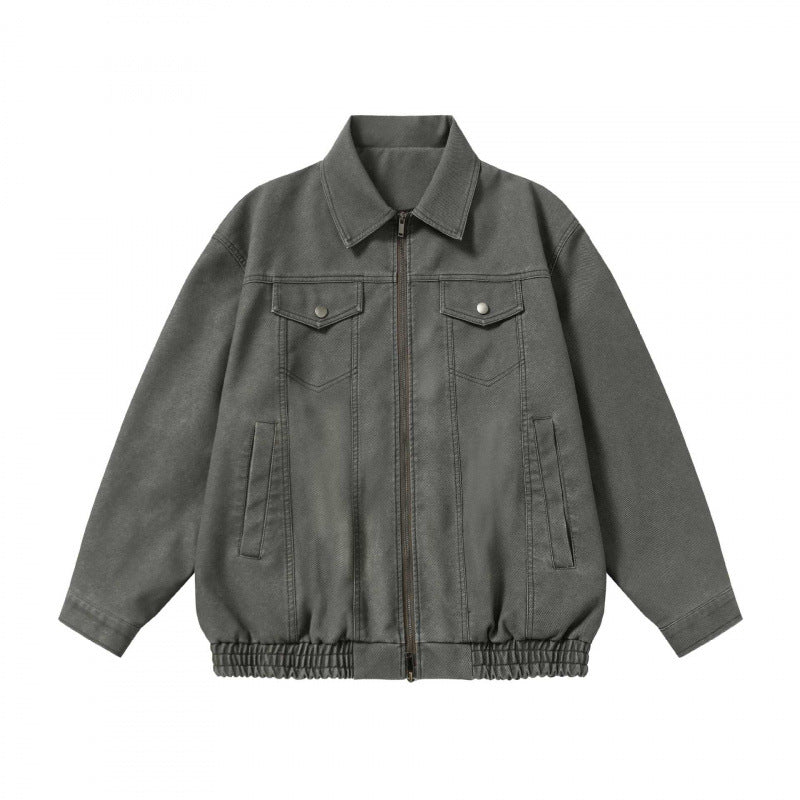 Unisex Boxy-Jeansjacke im Worker-Look mit durchgehendem Reißverschluss, Hemdkragen und elastischem Saum Nord Taschen