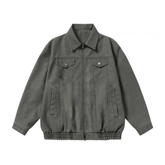 Unisex Boxy-Jeansjacke im Worker-Look mit durchgehendem Reißverschluss, Hemdkragen und elastischem Saum Nord Taschen