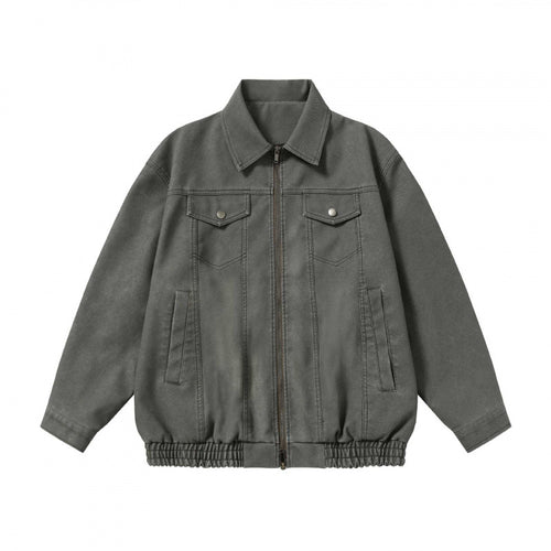 Unisex Boxy-Jeansjacke im Worker-Look mit durchgehendem Reißverschluss, Hemdkragen und elastischem Saum Nord Taschen