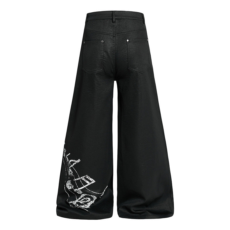 Damen Weite hochgeschnittene Palazzo-Hose mit beschichteter Lederoptik, extra weitem Bein und Statement-Print Nord Taschen