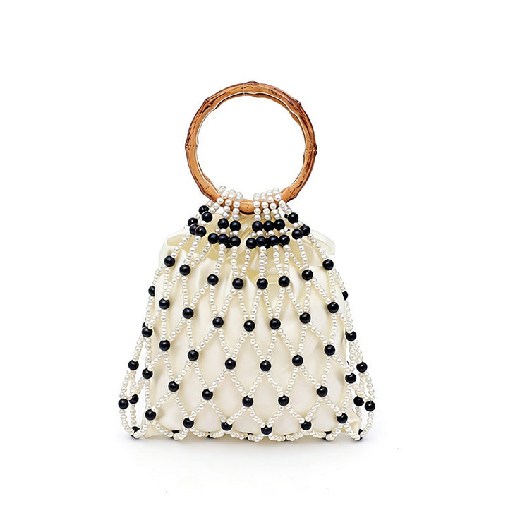 Damen Handtasche mit stilvollem Perlen-Design und nachhaltigem Bamboo-Griff Nord Taschen