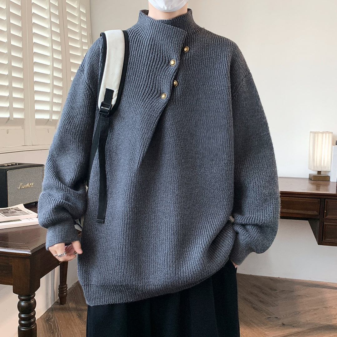 Herren Oversize-Rippenpullover mit asymmetrischem Knopfkragen Nord Taschen