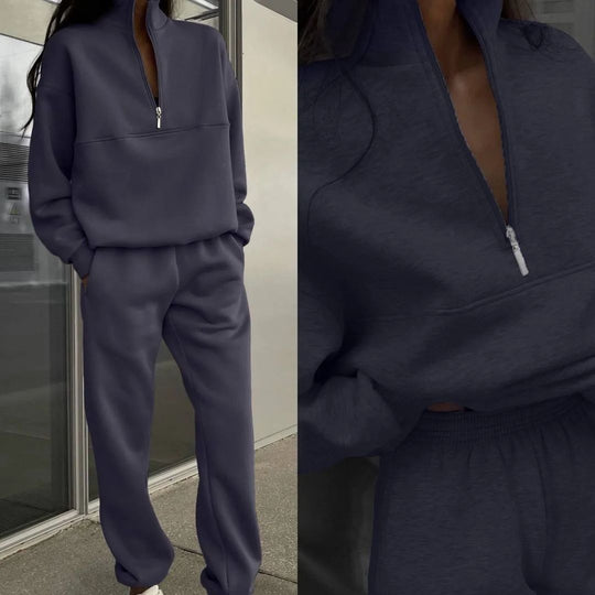 Damen Oversized Half-Zip Lounge-Set aus French-Terry mit hohem Stehkragen Nord Taschen