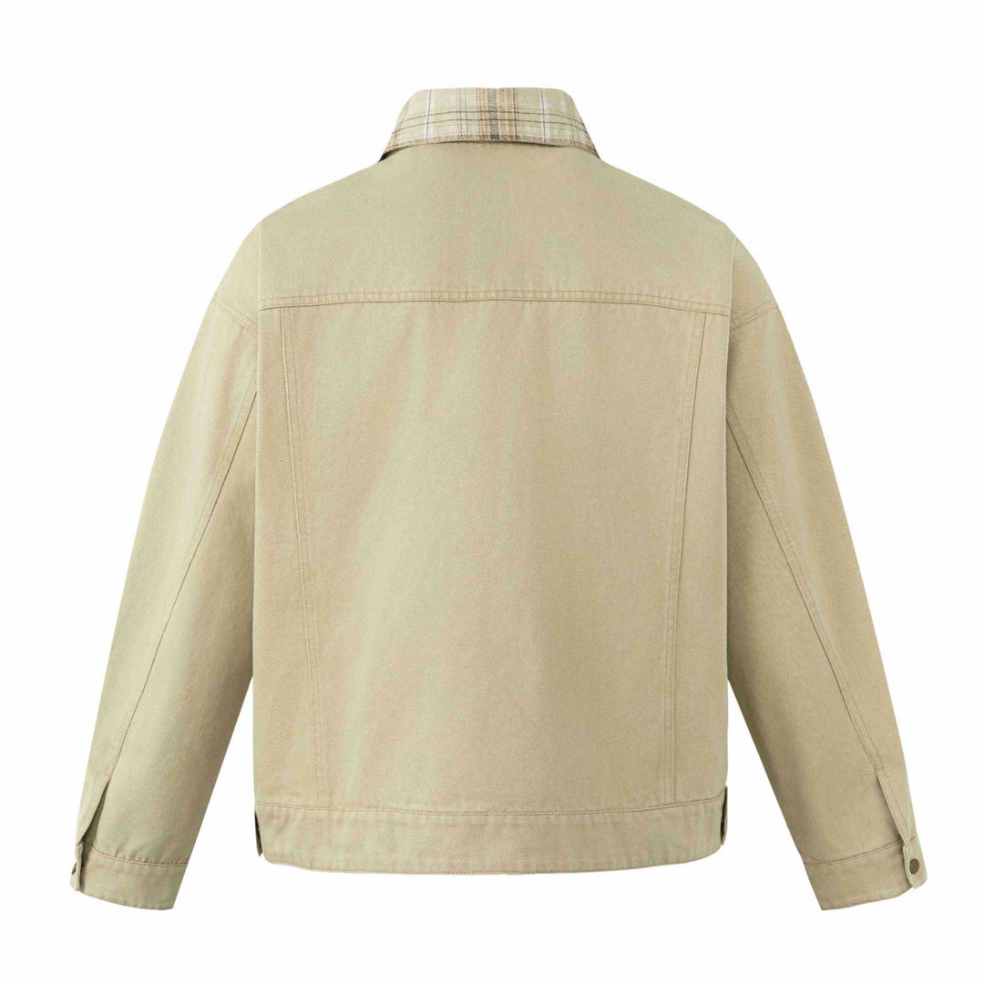 Herren Kurz geschnittener Canvas-Workwear-Blouson mit Karokragen und Zip-Brusttasche Nord Taschen