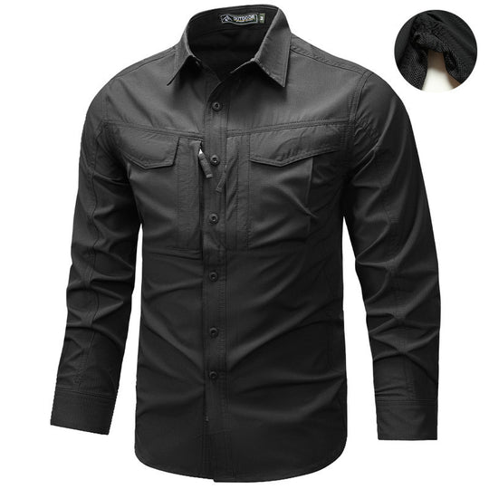 Herren Langarm Outdoor-Hemd mit Ripstop, Brustklappen und Reißverschlusstasche Nord Taschen