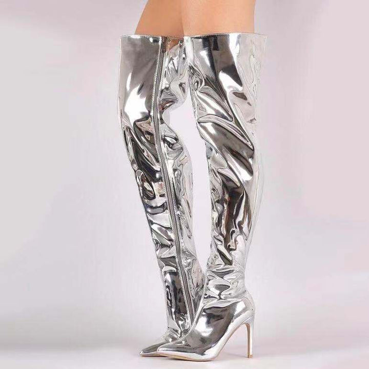 Damen Overknee Stiefel mit glänzender Oberfläche und elegantem Stiletto-Heel