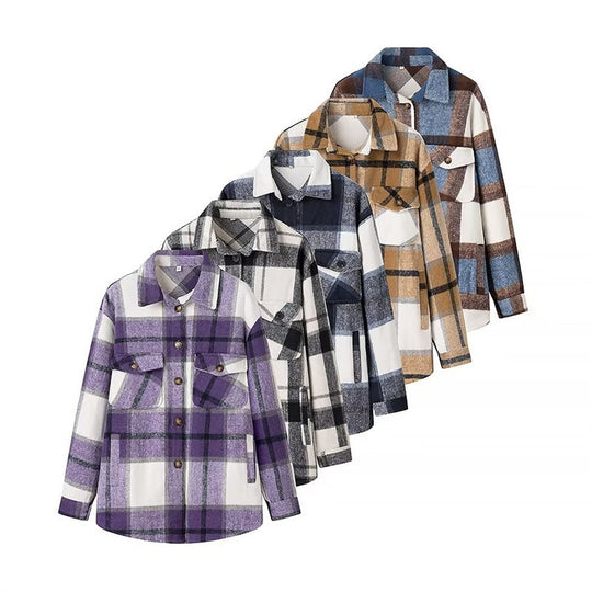 Damen Karo-Übergangs‑Shacket aus weichem Flanell mit aufgesetzten Brusttaschen Nord Taschen