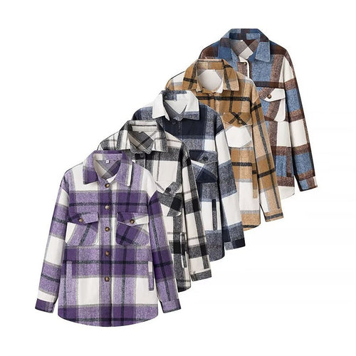 Damen Karo-Übergangs‑Shacket aus weichem Flanell mit aufgesetzten Brusttaschen Nord Taschen