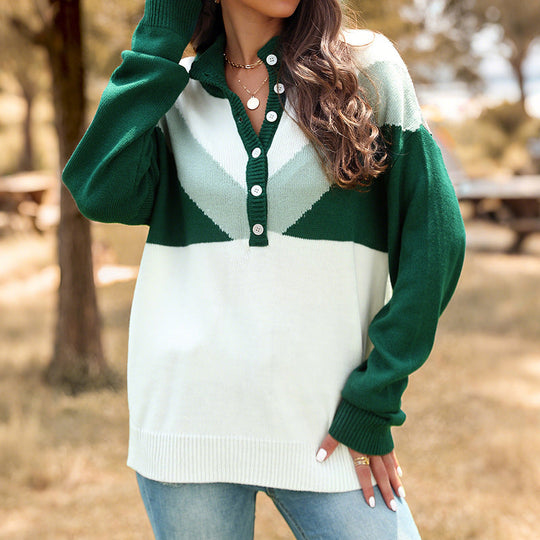 Damen Grobstrick-Henley-Pullover mit Stehkragen und Chevron-Intarsie Nord Taschen