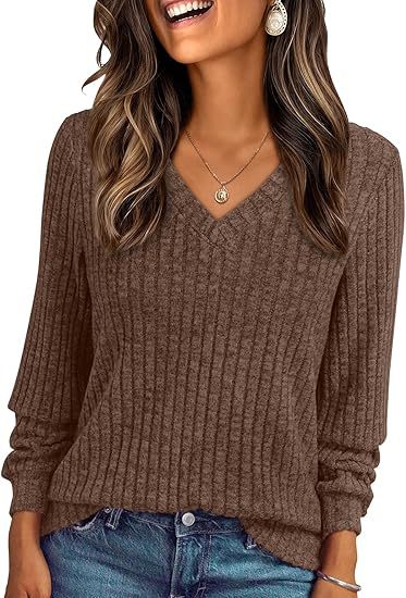 Damen Weicher Rippstrickpullover mit V-Ausschnitt Nord Taschen