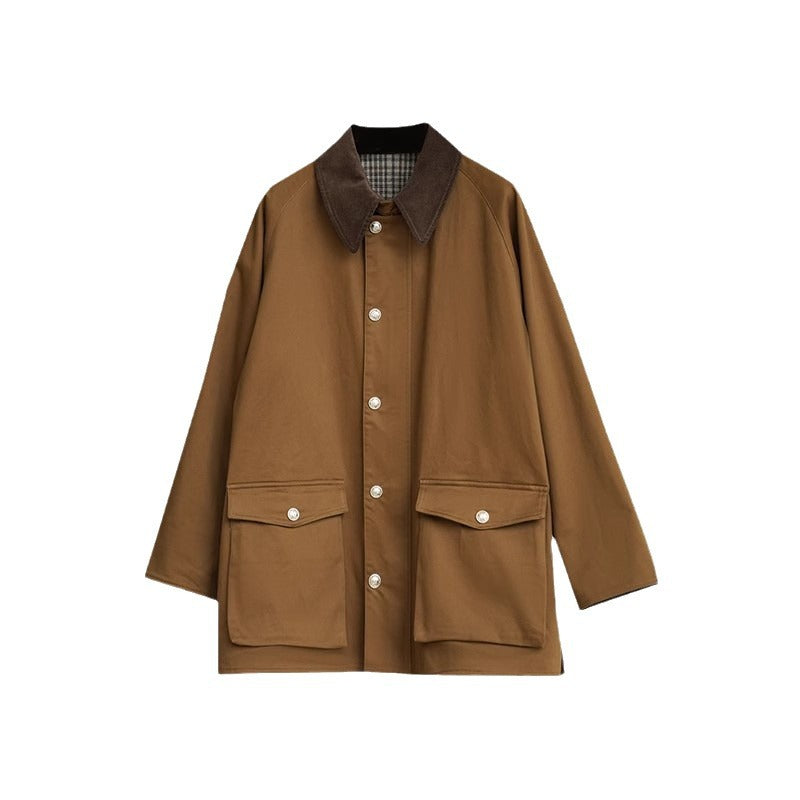 Herren kurzer Fieldcoat mit Cordkragen, Druckknopfleiste und aufgesetzten Taschen Nord Taschen
