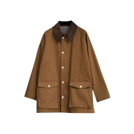 Herren kurzer Fieldcoat mit Cordkragen, Druckknopfleiste und aufgesetzten Taschen Nord Taschen