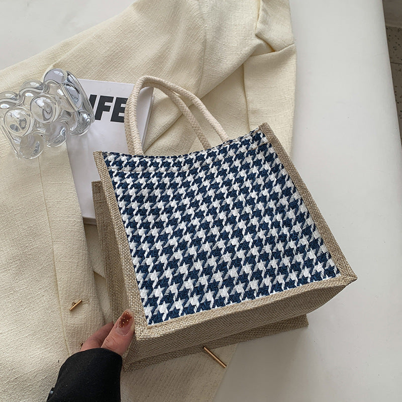 Damen Jute-Bag im klassischen Hahnentrittmuster Nord Taschen