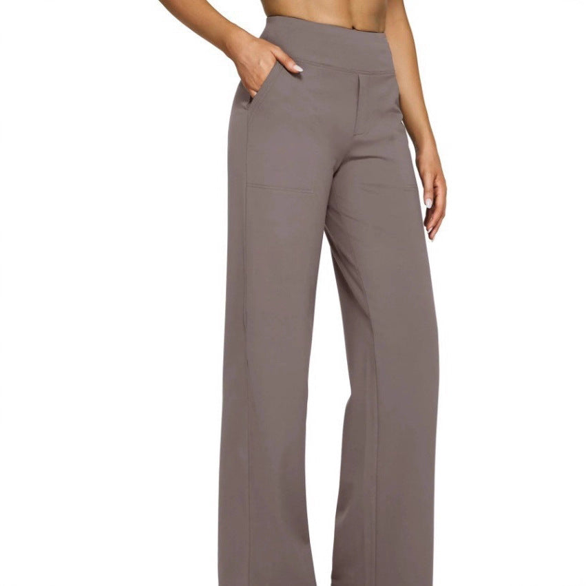 Damen nan fließende High-Waist-Hose mit extra weitem Bein, elastischem Komfortbund und Eingrifftaschen
