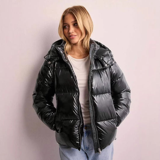 Damen Stepp-Pufferjacke mit Kapuze, hohem Stehkragen und Zwei-Wege‑Reißverschluss Nord Taschen
