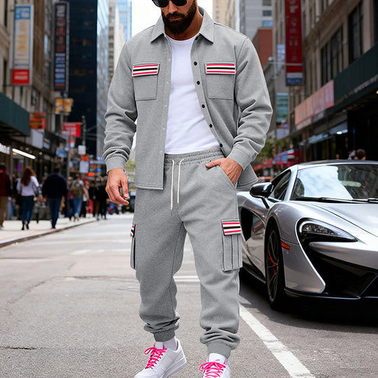 Herren Urbanes zweiteiliges Utility-Joggingset mit Overshirt und Cargo-Hose Nord Taschen