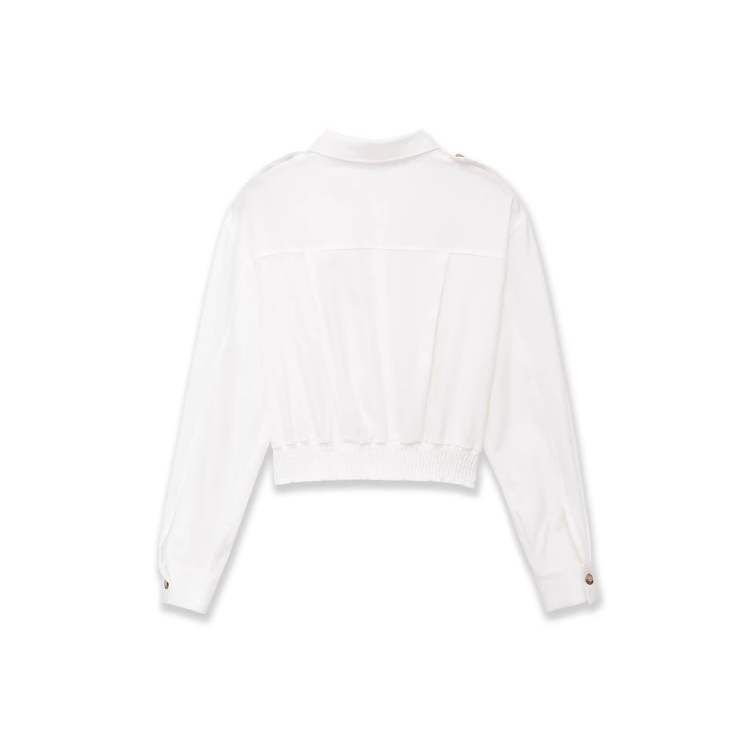 Damen Cropped-Hemdjacke mit Epauletten und taillierenden Abnähern Nord Taschen