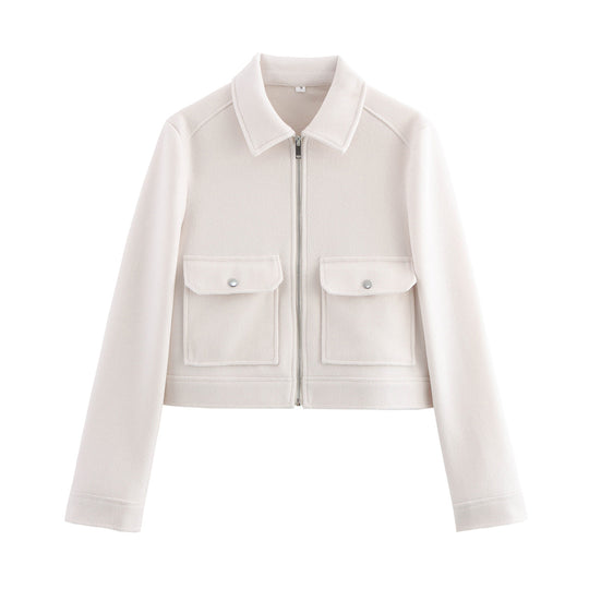 Damen 70+ kurze Wollmix‑Blousonjacke mit Reißverschluss, Hemdkragen und Pattentaschen Nord Taschen