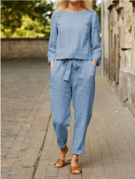 Damen Lässiges Set aus langärmligen Oberteil und elastischen Hosen Nord Taschen