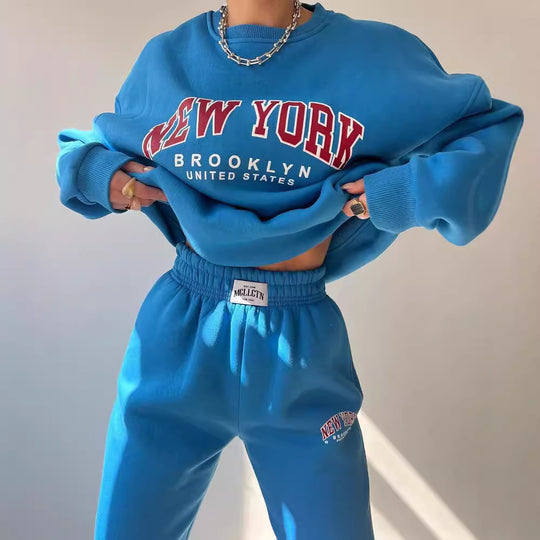 Damen Oversized Lounge-Set aus Baumwollfleece mit Collegestickerei und relaxed Jogginghose Nord Taschen