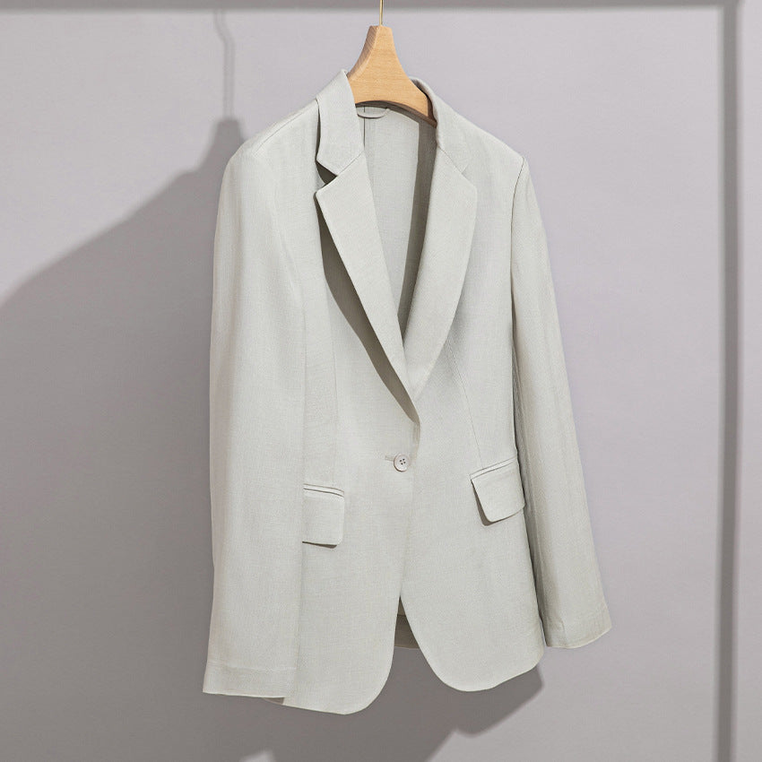 Damen Leichter strukturierter Ein-Knopf-Blazer mit figurformenden Abnähern und Pattentaschen Nord Taschen