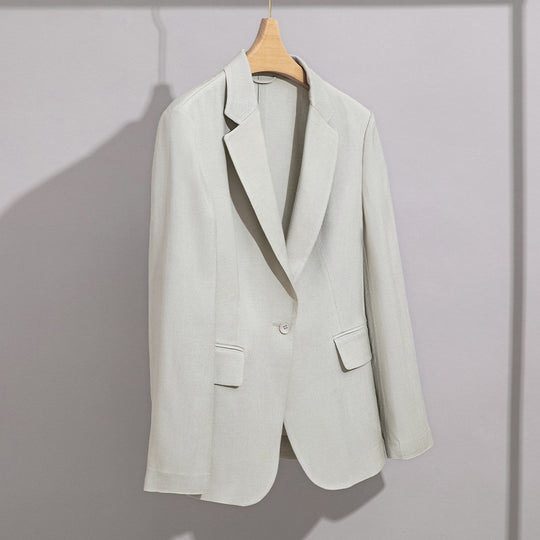 Damen Leichter strukturierter Ein-Knopf-Blazer mit figurformenden Abnähern und Pattentaschen Nord Taschen