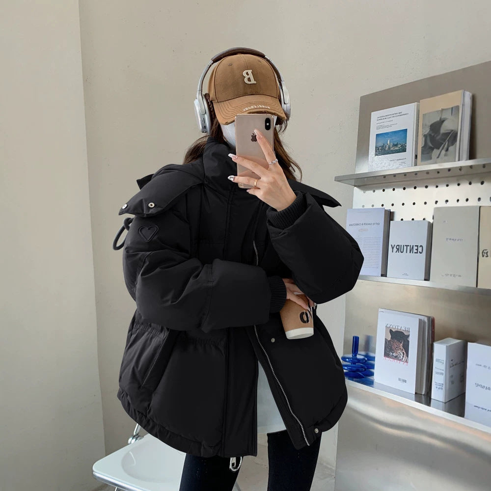 Damen nan oversized gesteppte Kurzjacke mit Kapuze, winddichter Fütterung und übergroßem Kragen Nord Taschen