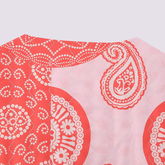 Damen Ärmellose Kurz-Weste mit Patchwork-Print, dekorativer Bordüre und Rundhalsausschnitt Nord Taschen