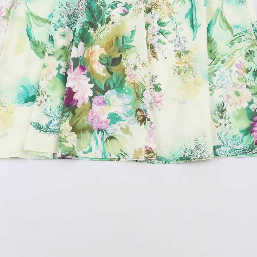 Damen Midikleid mit plissiertem Oberteil, Glockenärmeln und floraler A‑Linie Nord Taschen