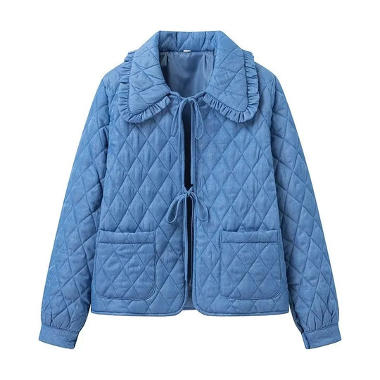 Damen Steppjacke im Vintage‑Look mit Rüschenkragen und Bindebändern Nord Taschen