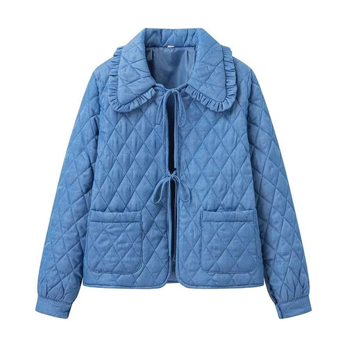 Damen Steppjacke im Vintage‑Look mit Rüschenkragen und Bindebändern Nord Taschen
