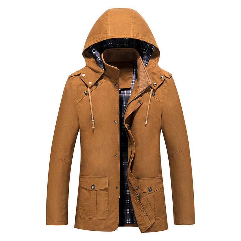 Herren Urbaner Baumwoll‑Hoodie‑Blouson mit Kapuze, kariertem Innenfutter und aufgesetzten Pattentaschen Nord Taschen