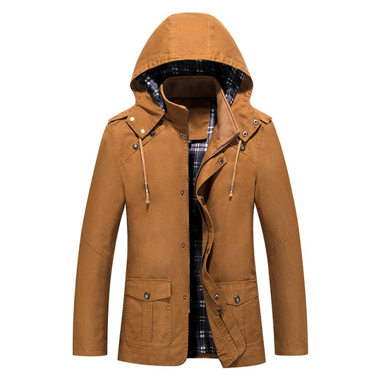 Herren Urbaner Baumwoll‑Hoodie‑Blouson mit Kapuze, kariertem Innenfutter und aufgesetzten Pattentaschen Nord Taschen