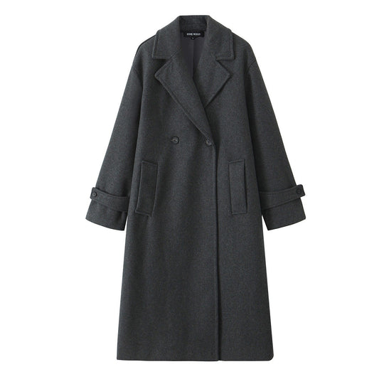 Damen 90+ doppelreihiger Wollmix-Mantel mit Oversize-Schnitt und Reverskragen Nord Taschen