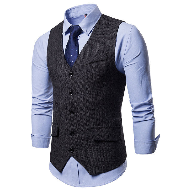 Herren elegante Weste im klassischen Herringbone-Design mit praktischen Taschen