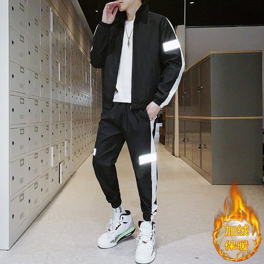 Herren Athleisure-Trackset im Retro-College-Look mit Kontraststreifen, reflektierenden Paneelen & elastischem Saum Nord Taschen