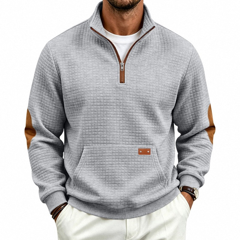 Herren Waffelstruktur-Fleecepullover mit Stehkragen, Kängurutasche und Kontrastbesatz Nord Taschen