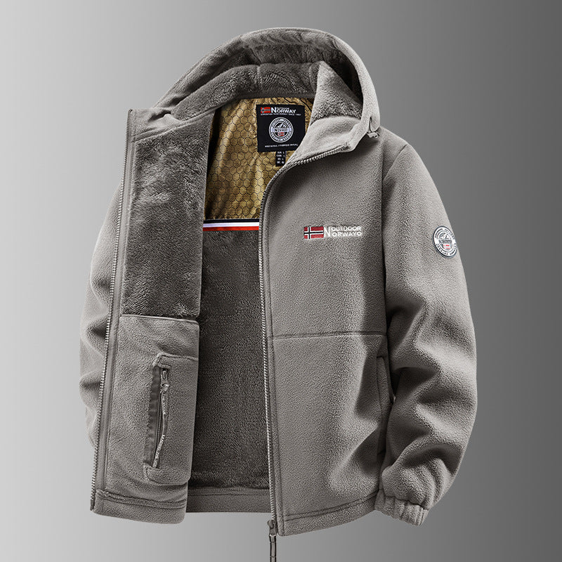 Herren Kuschelige Fleece‑Kapuzenjacke mit Teddyfutter, windabweisend und Reißverschlusstaschen Nord Taschen