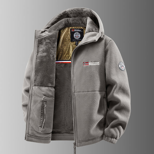 Herren Kuschelige Fleece‑Kapuzenjacke mit Teddyfutter, windabweisend und Reißverschlusstaschen Nord Taschen