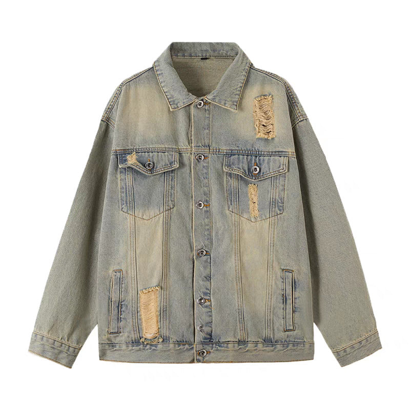 Herren Oversized Jeansjacke mit Used-Waschung und Destroy-Details Nord Taschen