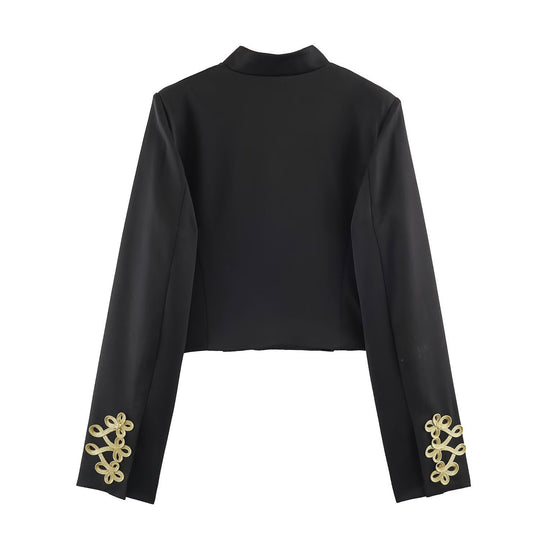 Damen Kurzjacke im Militärstil mit goldener Zierborte und Stehkragen Nord Taschen