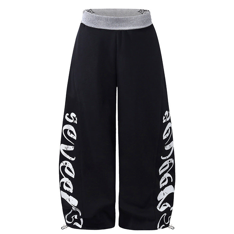 Damen Weite Palazzo-Jogginghose mit hohem Komfortbund, seitlichem Schriftprint und verstellbarem Saum Nord Taschen