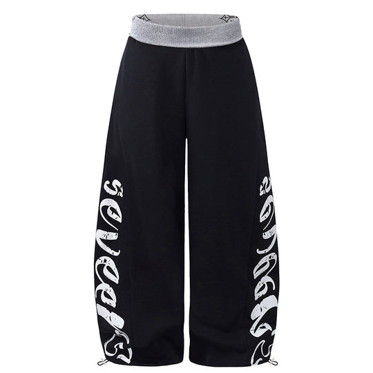 Damen Weite Palazzo-Jogginghose mit hohem Komfortbund, seitlichem Schriftprint und verstellbarem Saum Nord Taschen