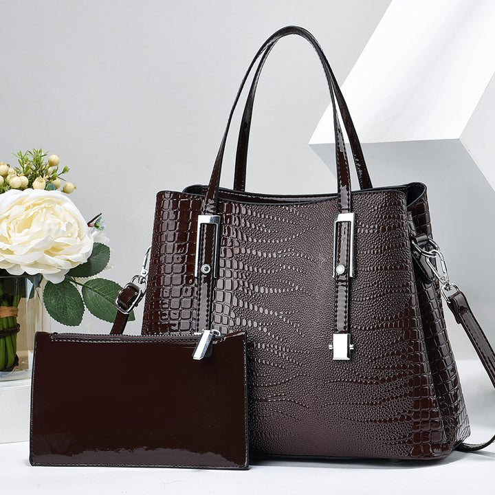 Damen elegante Handtasche mit glänzender Krokodilprägung und abnehmbarer Clutch Nord Taschen