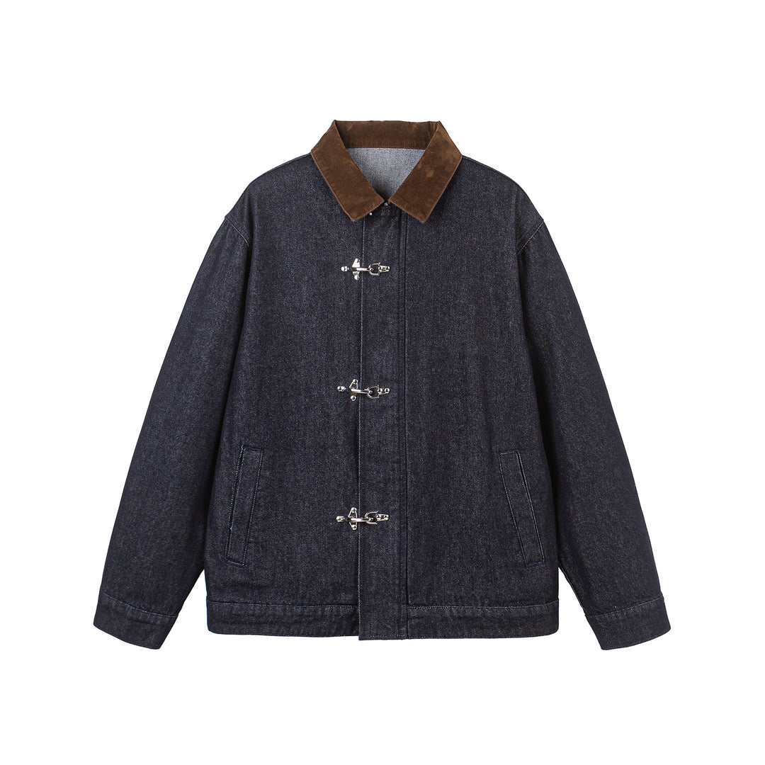 Unisex Boxy-Jeansblouson mit Velourskragen und markanten Karabinerverschlüssen Nord Taschen