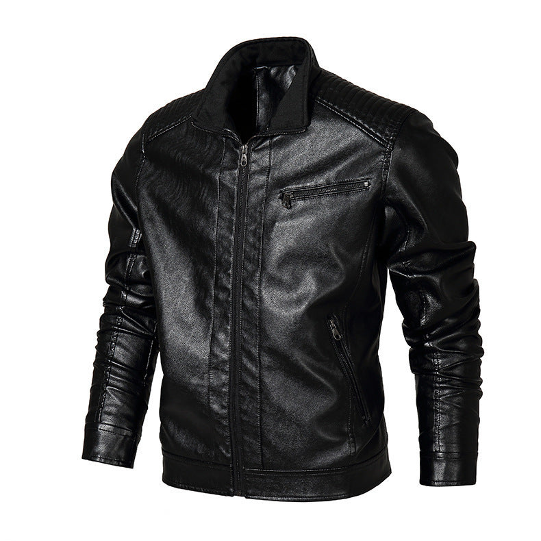 Herren schmal geschnittenes Kunstleder-Blouson mit hochschließendem Stehkragen und Schultersteppung Nord Taschen
