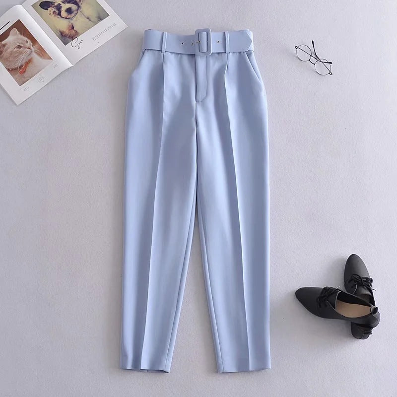 Damen Hochtaillierte Tailored-Hose mit Bundfalten und Stoffgürtel Nord Taschen