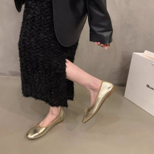 Damen Ballerinas mit funkelnder Metallic-Oberfläche und zartem Schleifendesign