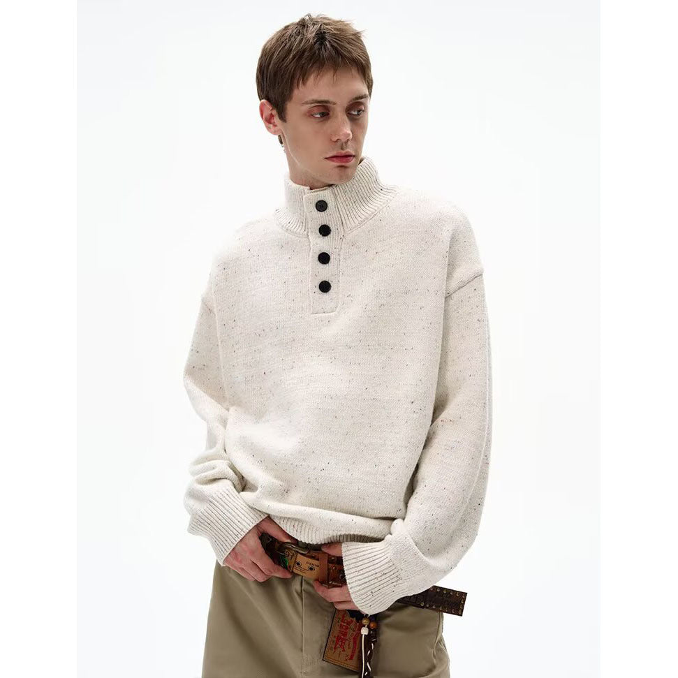 Herren Grobstrick Pullover mit Stehkragen und Knopfdetail Nord Taschen